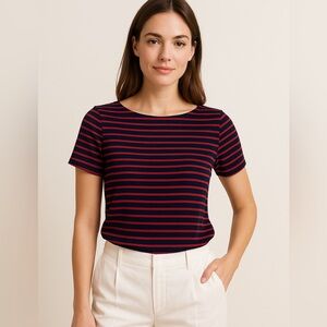 Banana Republic Black & Red Striped Stretch Top – Size 14 Nautical Preppy
